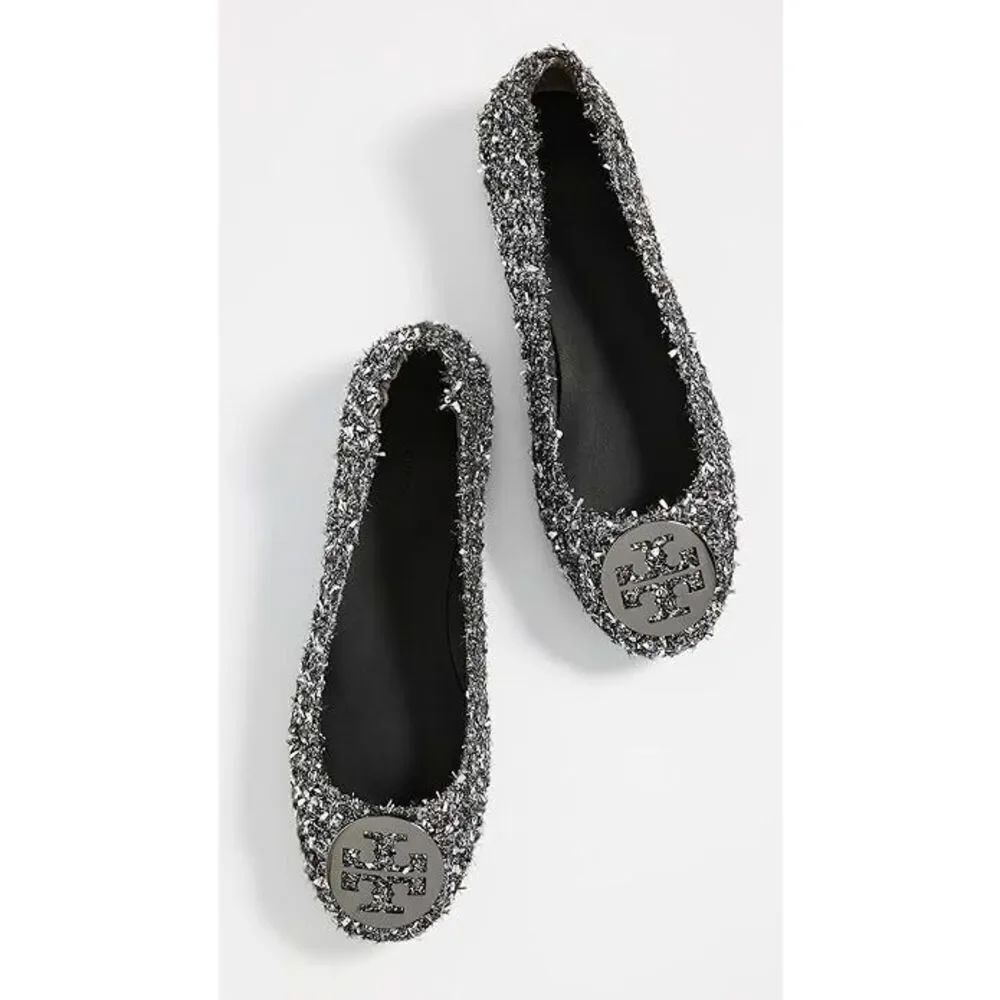 New Tory Burch Minnie Travel Ballet Women’s Size 8.5 M Silver Confetti